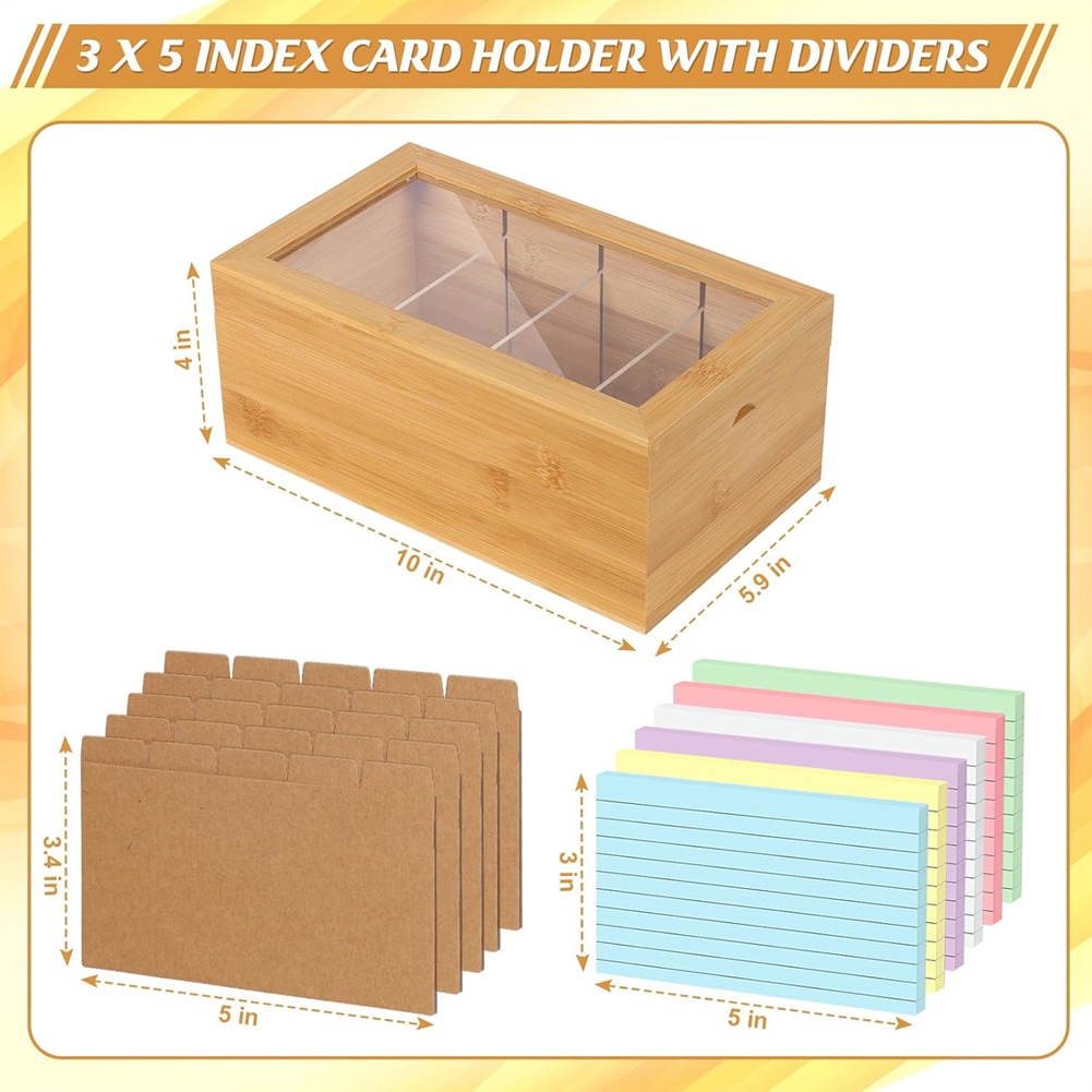 Card Index Box - ABUA 대나무 인덱스 카드 정리함, 3x5